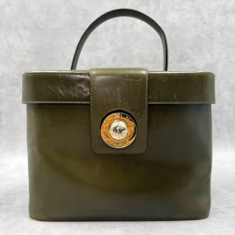 Celine Star Ball Vanity Handbag Khaki Leather Slide Lock