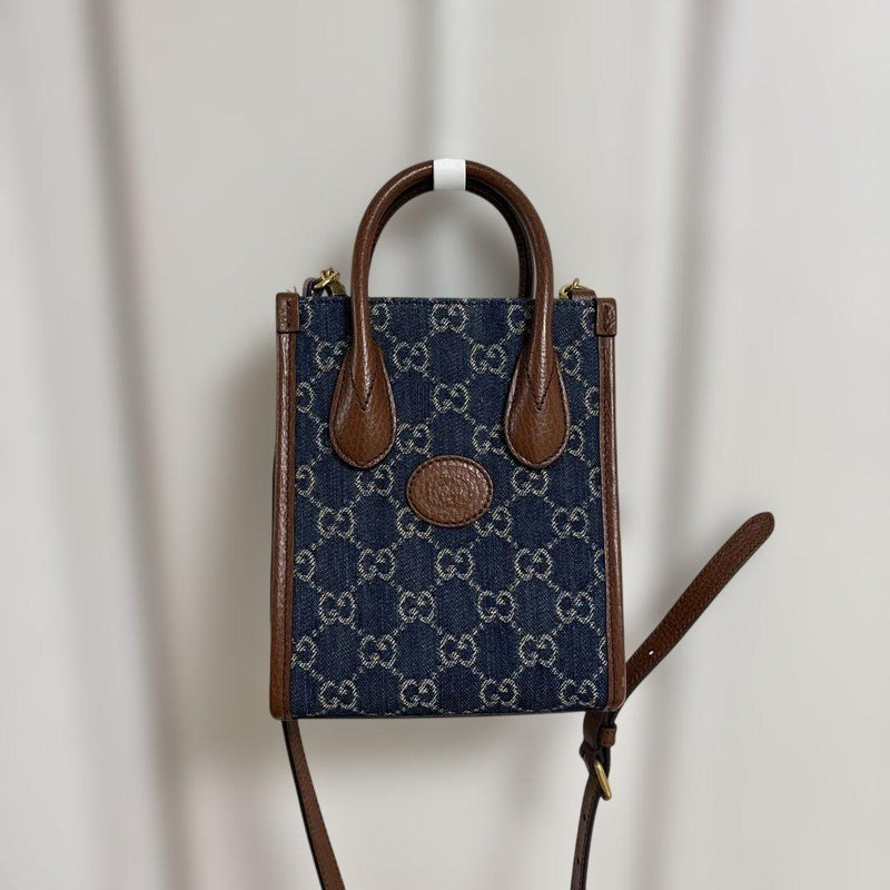 Gucci Gg Denim 2WAY Tote Bag Shoulder Bag Leather