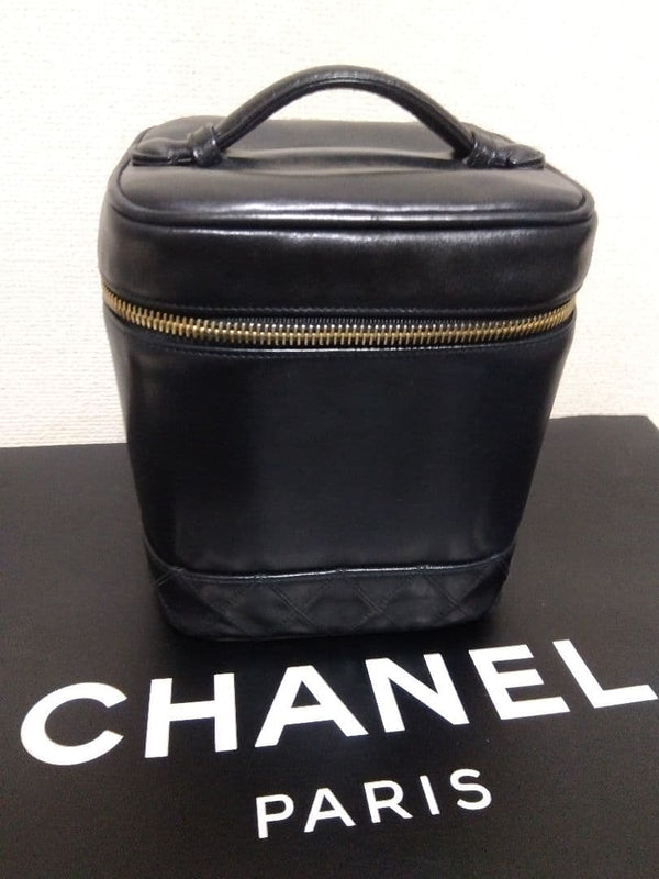 Chanel Bicolore Vanity Bag Lambskin Cosmetic Pouch Handbag Black
