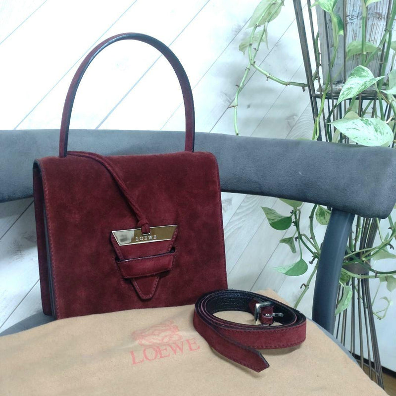 Loewe Barcelona Shoulder Bag Handbag Suede Burgundy