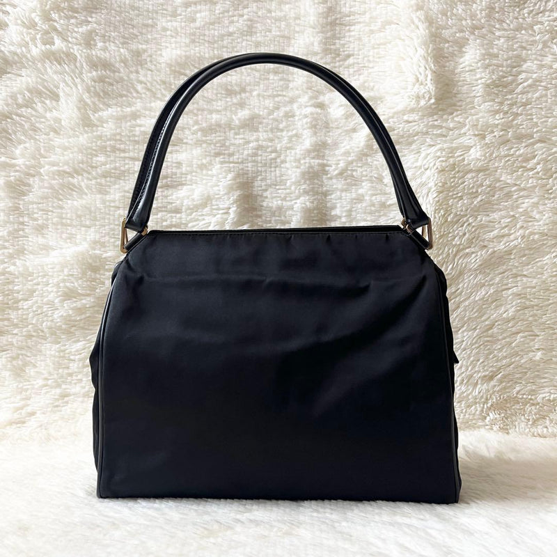 Prada Triangle Logo Plate Handbag Black Nylon Gold Hardware