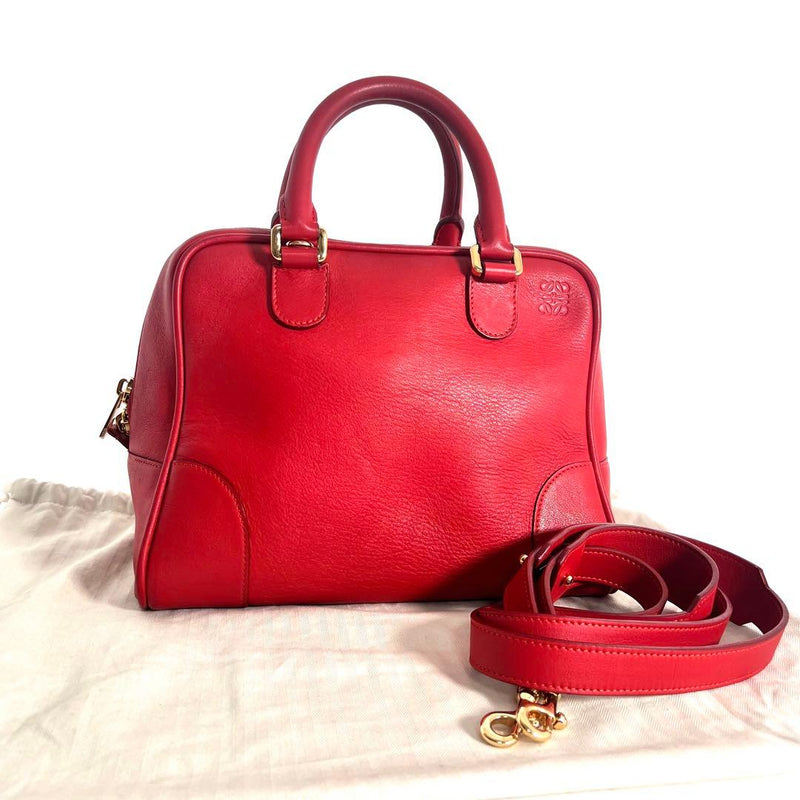 Loewe Amazona 75 Medium Handbag Red Leather Gold Hardware 2-Way Boston Bag