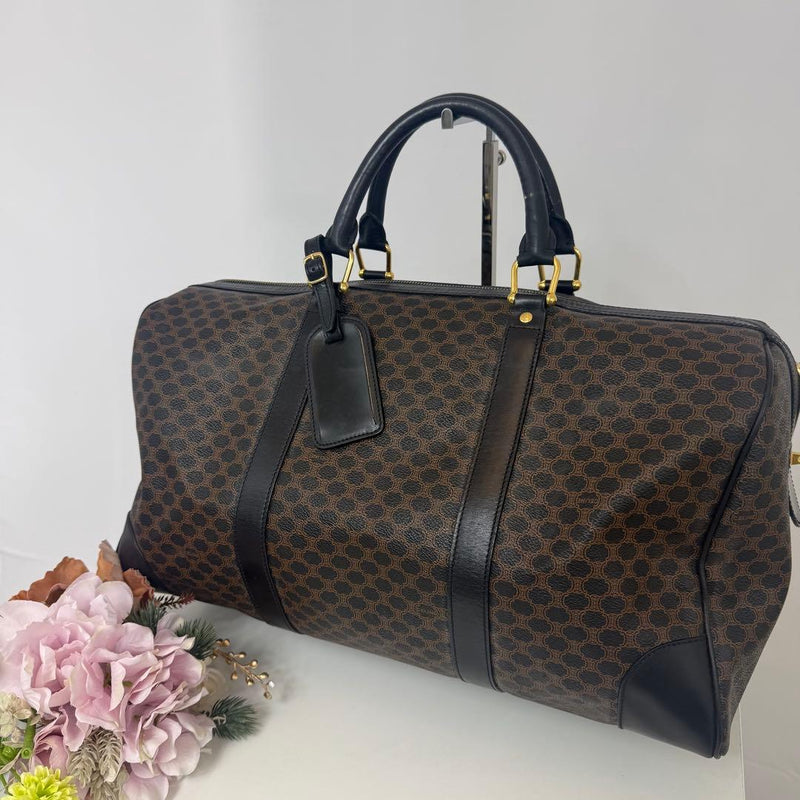 Celine Macadam Triomphe MC98/1 Boston Bag Leather Pvc Black Brown