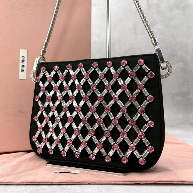 Miu Miu Sassy Handbag Satin Bijou Rhinestone Chain
