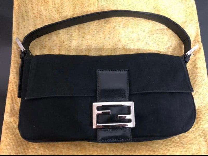 Fendi Mamma Baguette Shoulder Bag Black Fabric Silver-tone Hardware