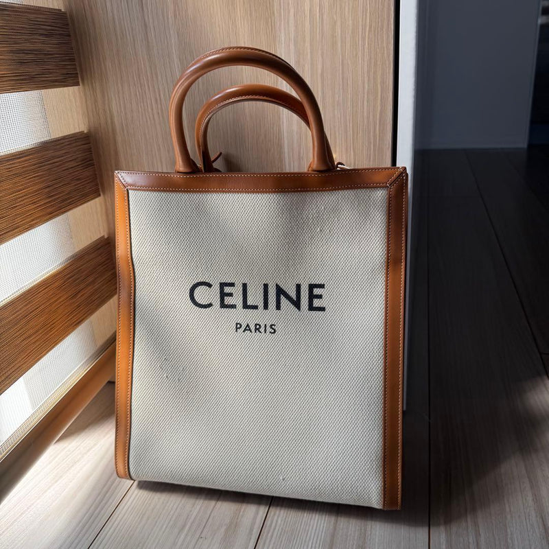 Celine Small Vertical Cabas Satchel Bag Tan Leather Handbag