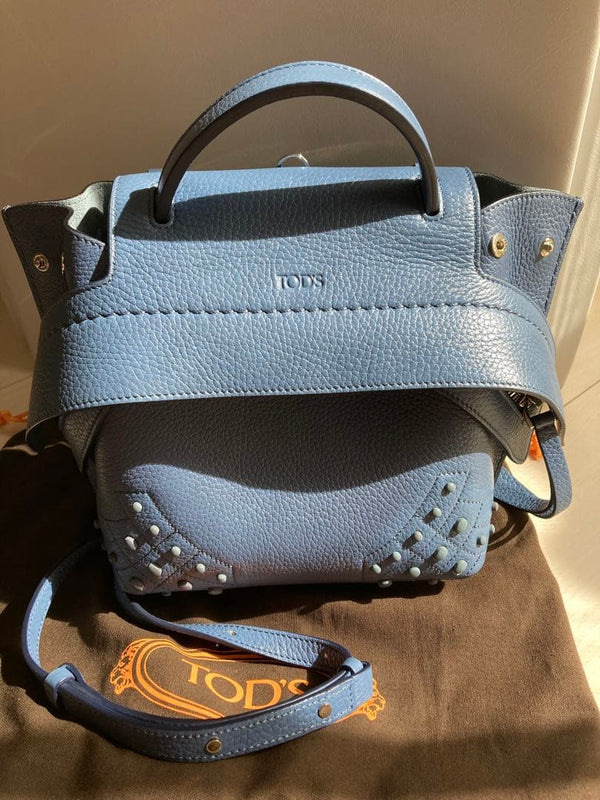 Tods Wave Gommini Handbag Shoulder Crossbody Bag Leather Blue
