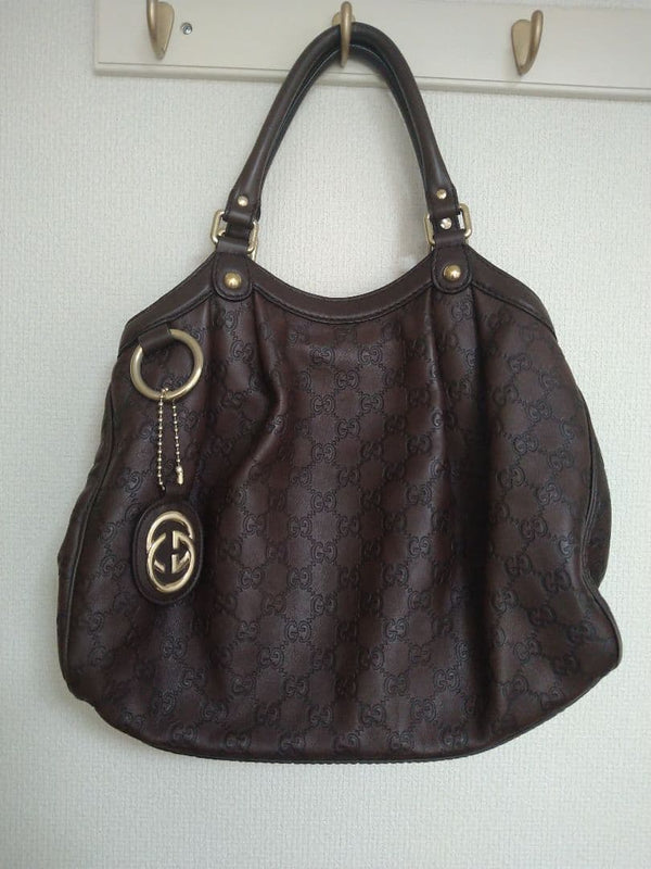Gucci Guccissima Leather Handbag Tote Bag Brown Leather