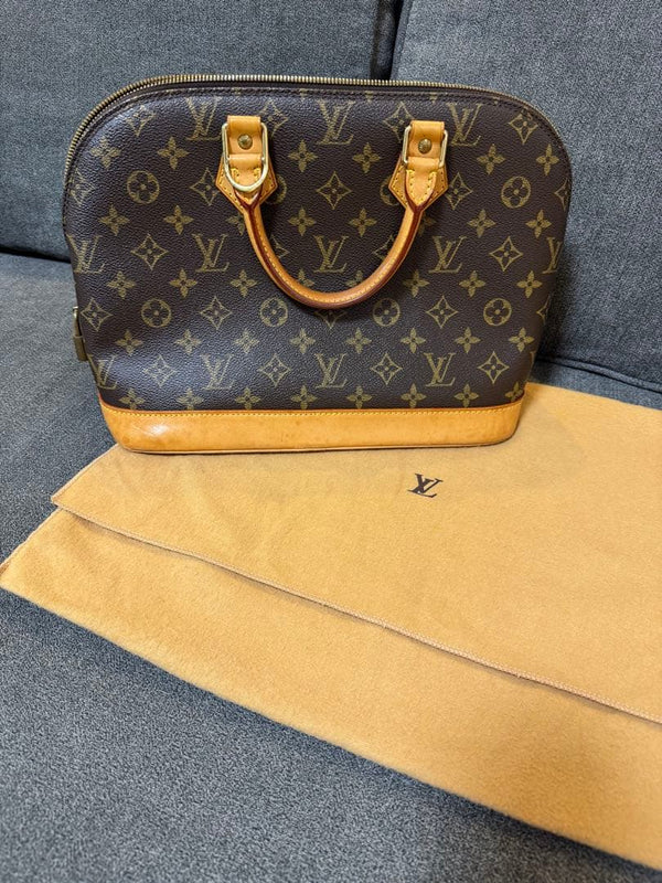 Louis Vuitton Monogram Handbag Shoulder Bag Brown Canvas Leather Handles