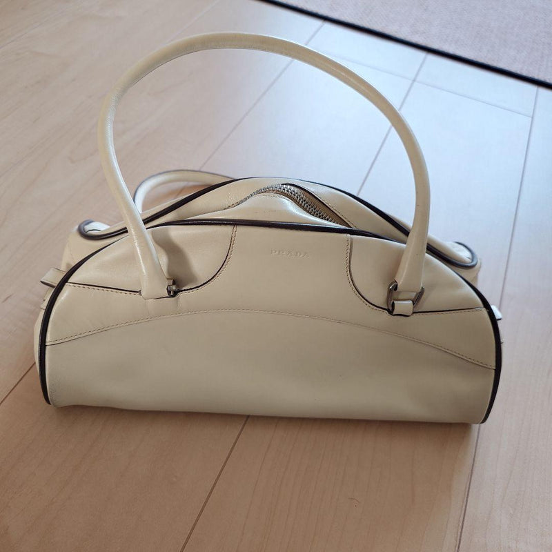 Prada Mini Boston Bag Handbag Leather White Zippered Design