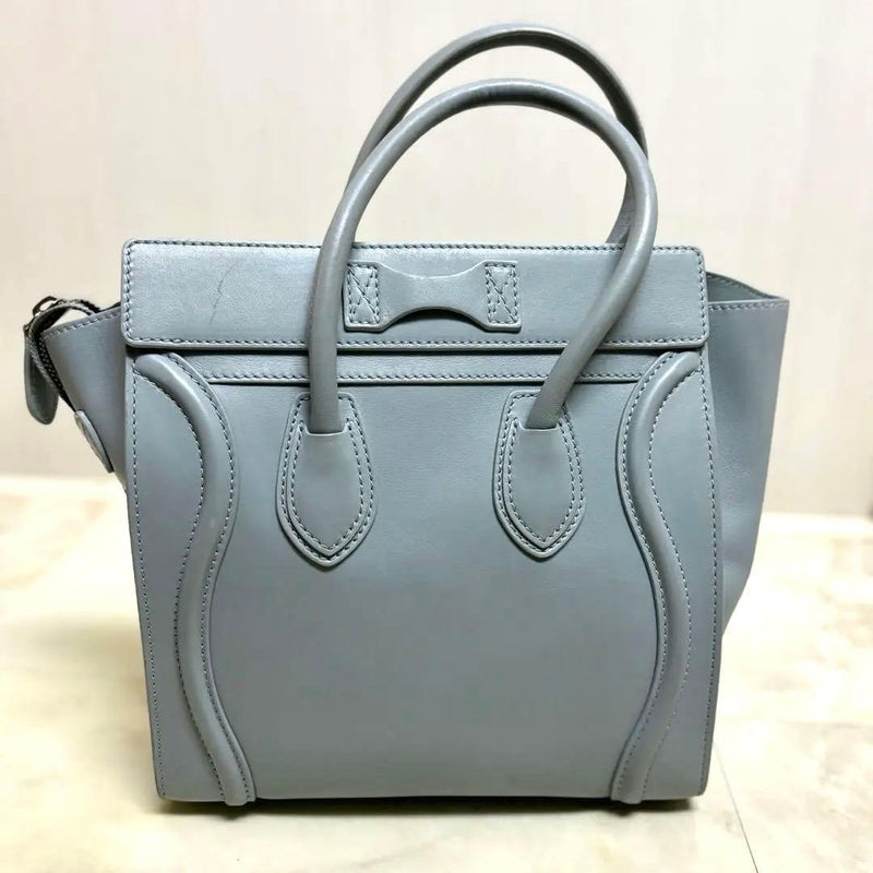 Celine Luggage Mini Shopper Handbag Blue Leather