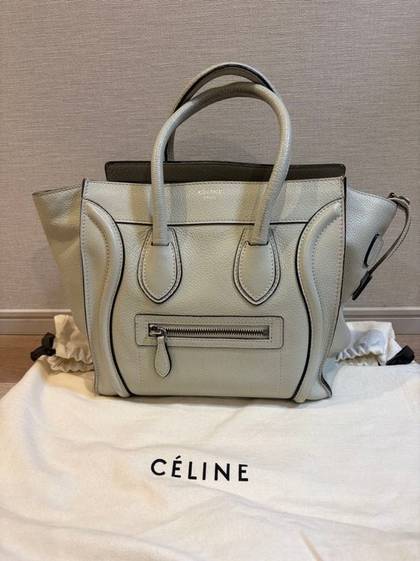 Celine Luggage Micro Handbag Tote Bag Leather Light Gray