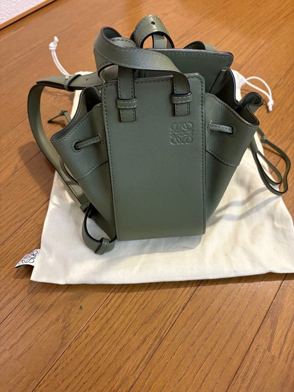 Loewe Hammock Drawstring Mini Handbag Leather Avocado Green Shoulder Bag
