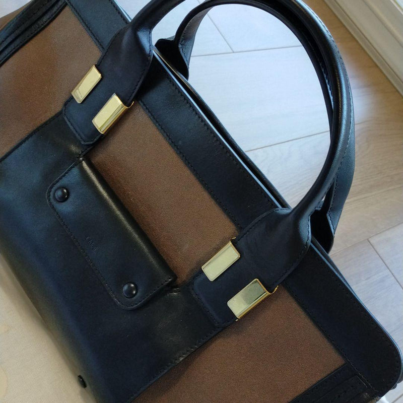 Chloe Handbag Shoulder Bag Cowhide Brown Black Gold Hardware