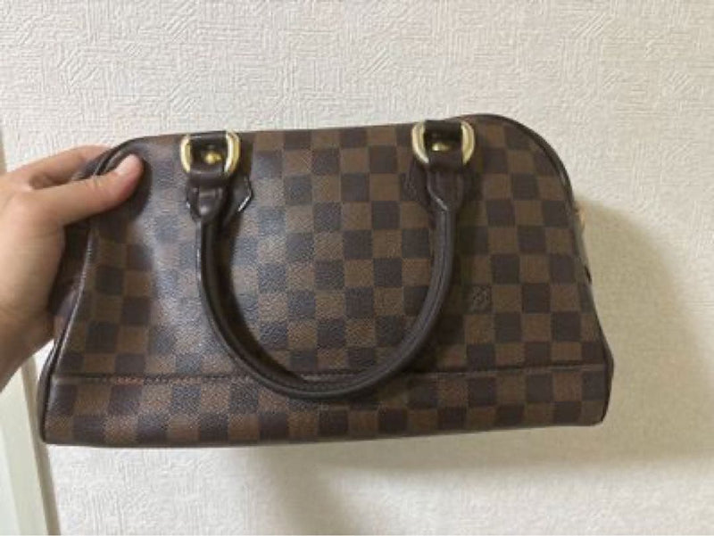 Damier Handbag Shoulder Bag Leather Brown Gold Hardware Red