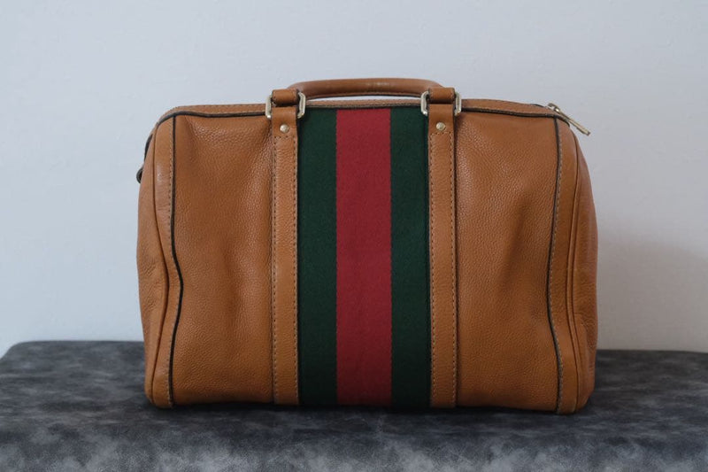 247205 Handbag Shoulder Bag Camel Leather Green Red Stripe