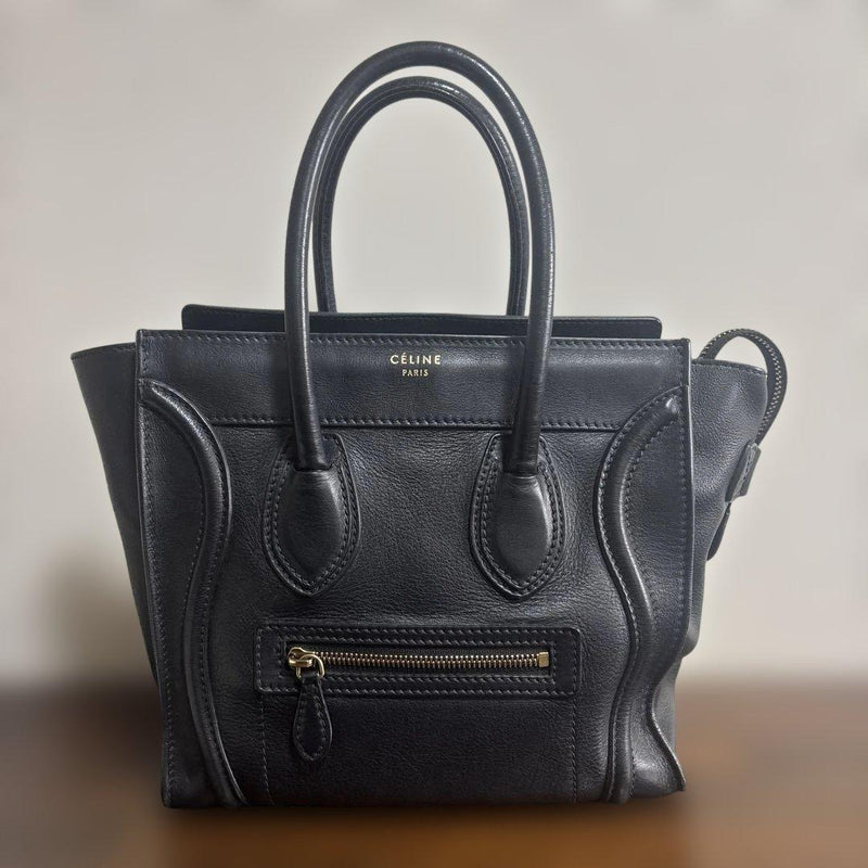 Celine Luggage Micro Handbag Black Leather Tote Bag