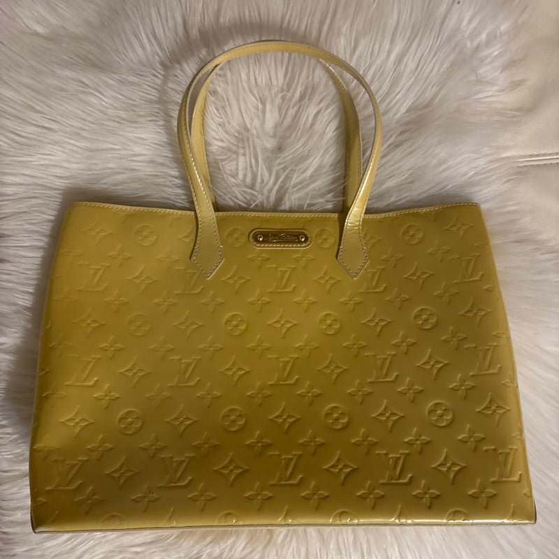 Louis Vuitton Vernis Handbag Yellow Beige Leather Tote Bag