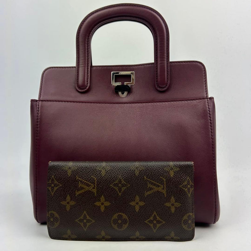 Jeanne Toussaint 2 Way Handbag Shoulder Bag Leather Red Bordeaux Silver