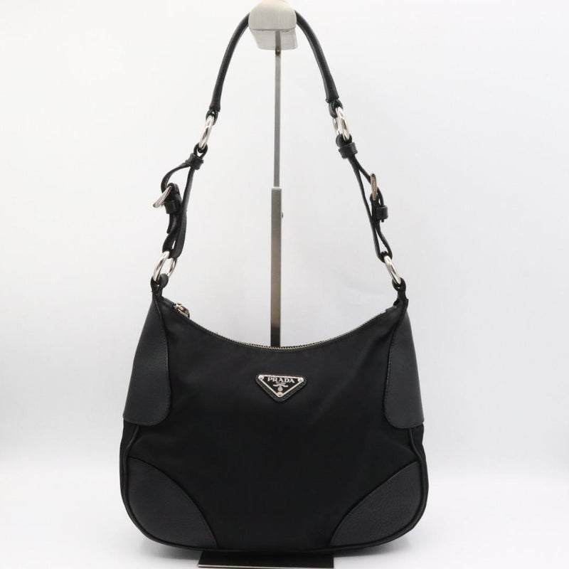 Prada Triangle Logo Handbag Nylon Leather Black