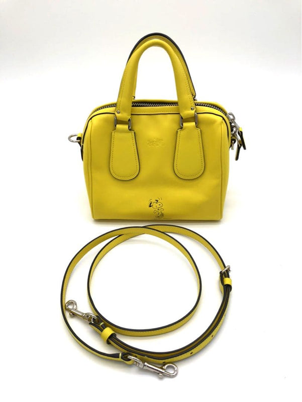 Coach 33698 Snoopy Handbag Shoulder Bag Yellow Leather