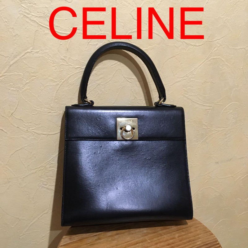 Celine Handbag Black Leather Gold Hardware