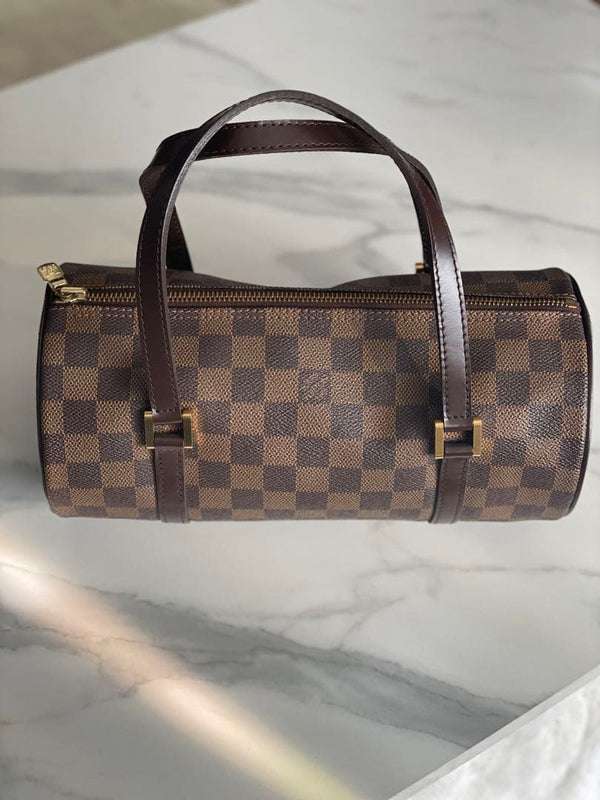 Damier Papillon Handbag Canvas Brown Gold Hardware