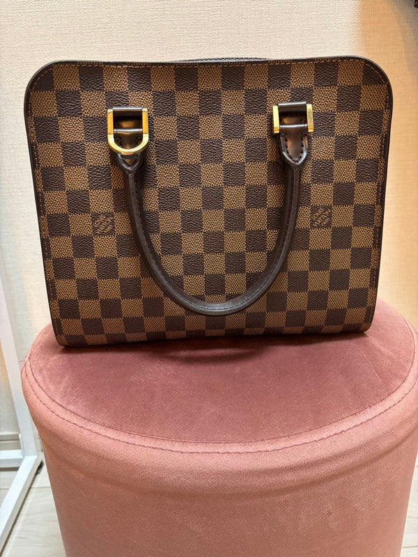 Louis Vuitton Damier Handbag Leather Orange Interior Gold Zipper