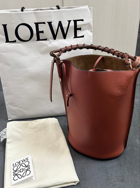 Loewe Gate Bucket Shoulder Bag Calfskin Leather Brown Gold Hardware