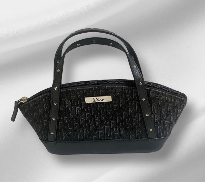 Trotter Handbag Pouch Black Canvas Leather
