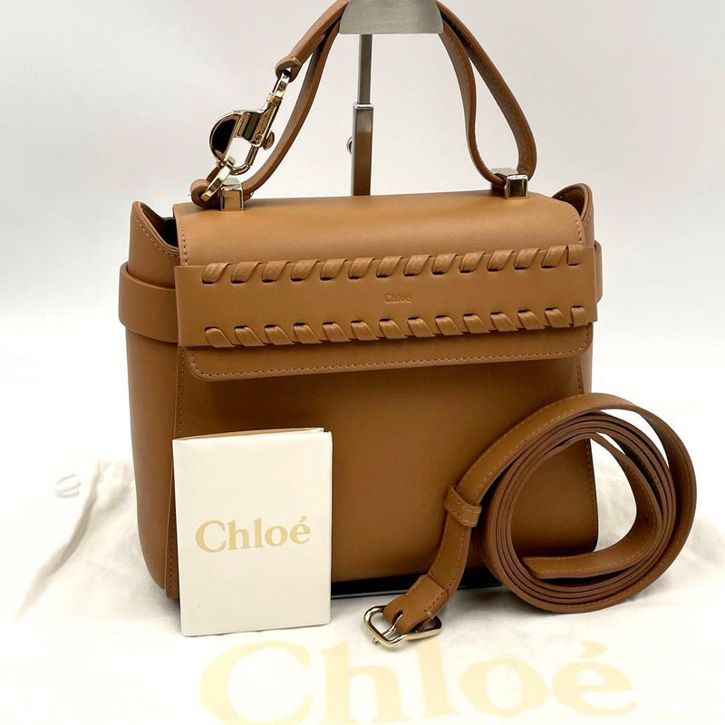 Nacha Whipstitch Handbag Shoulder Bag Calfskin Light Brown Camel