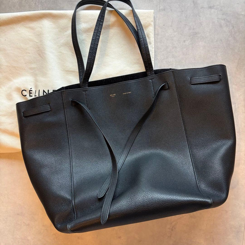 Celine Cabas Phantom Medium Tote Bag Black Leather Handbag