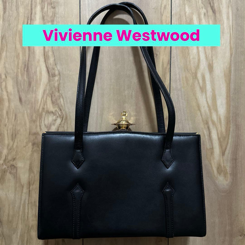 Orb Shoulder Bag Leather Black Gold Hardware