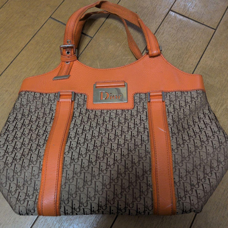 Tote Bag Leather Canvas Orange Brown Handbag