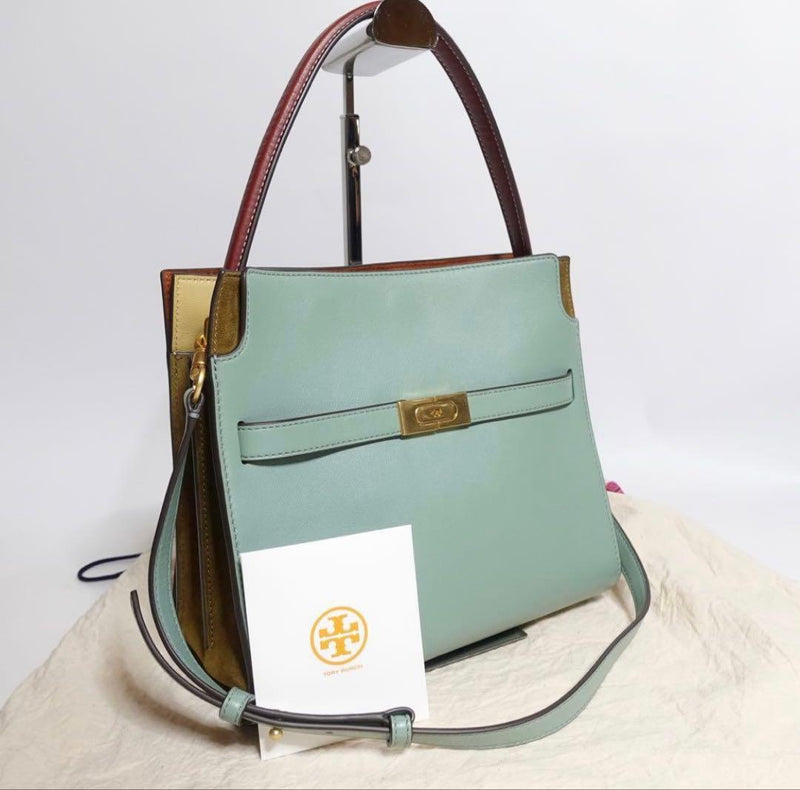 Lee Radziwill Double Bag Small Handbag Tote Leather Suede Light Green