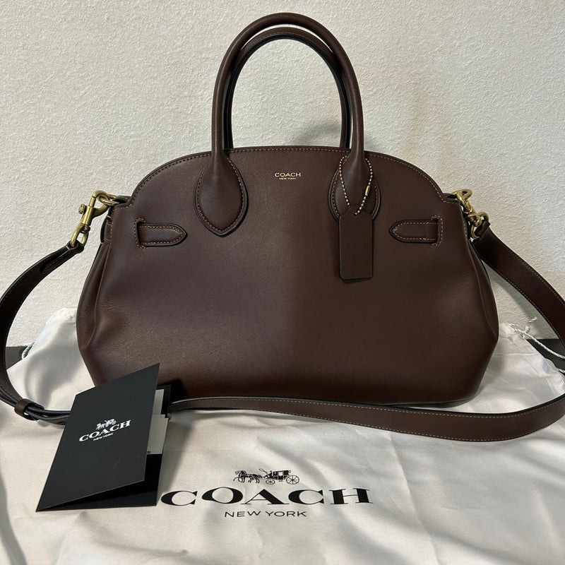 Coach Empire 35 Carryall 2-Way Bag Club Tan Leather Dark Brown Handbag