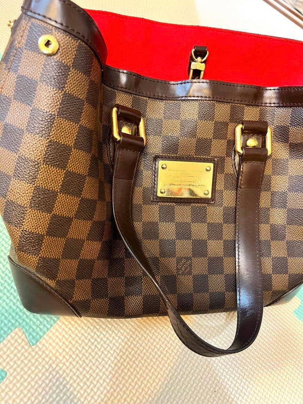 Damier Hampstead Pm Handbag Brown Red Gold Plate Hardware