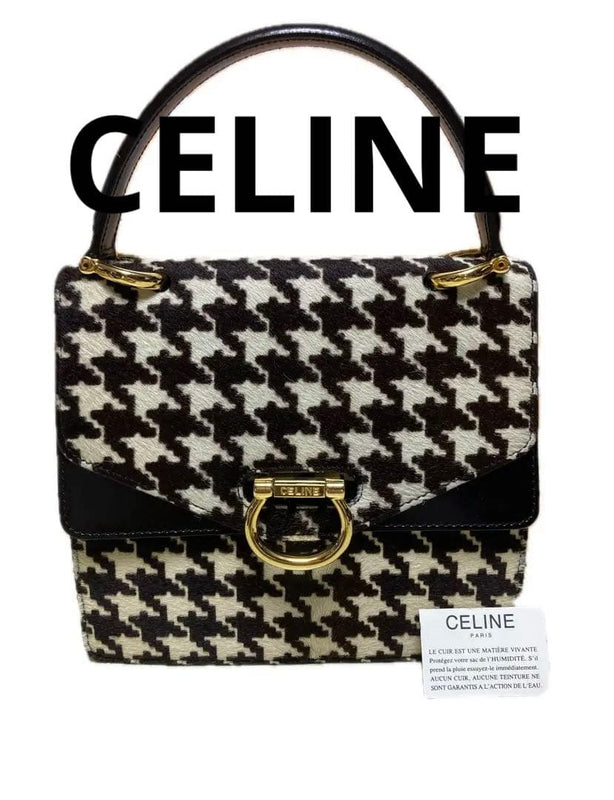 Celine Gancini Handbag Houndstooth Harako Leather Brown Black Red