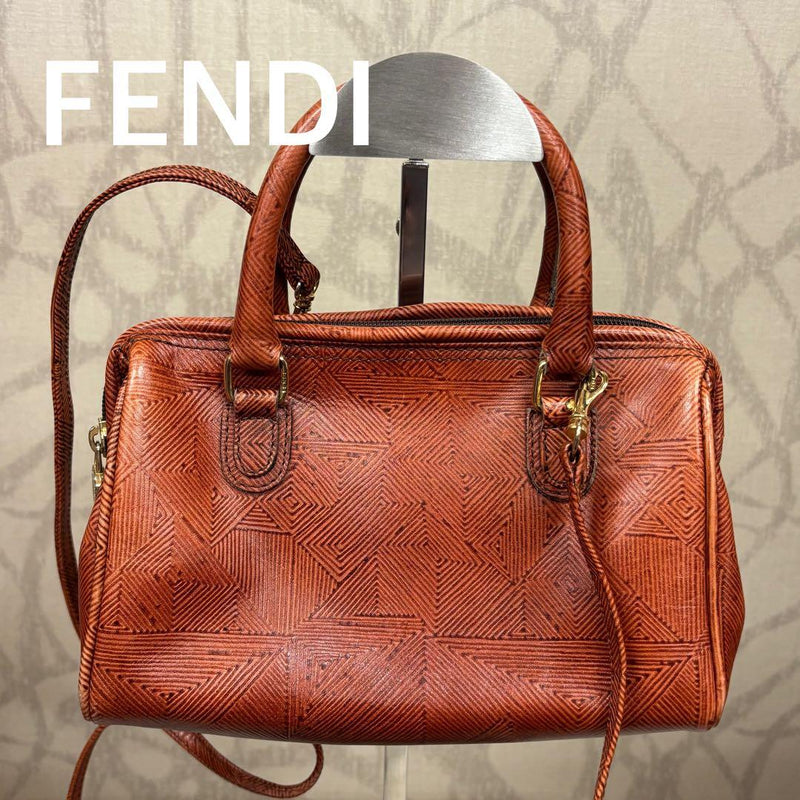 Fendi Vintage 2-Way Handbag Shoulder Bag Geometric Pattern Leather
