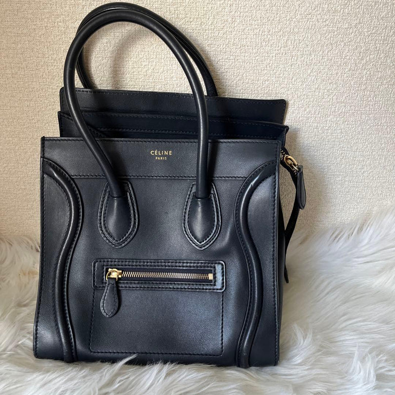 Celine Luggage Micro Tote Bag Navy Leather