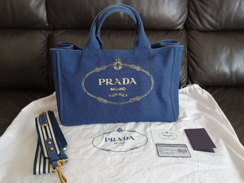 Prada Canapa Tote Bag Handbag Canvas Bluette+talco