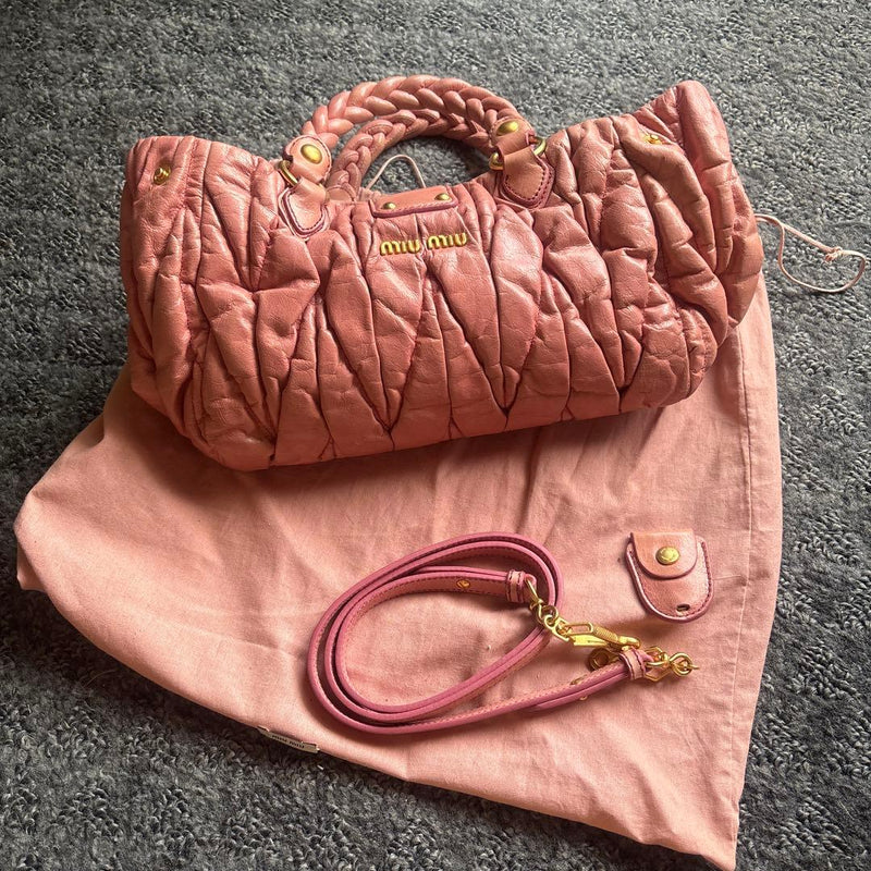 Miu Miu Pink Quilted Handbag Shoulder Bag Leather Gold Hardware