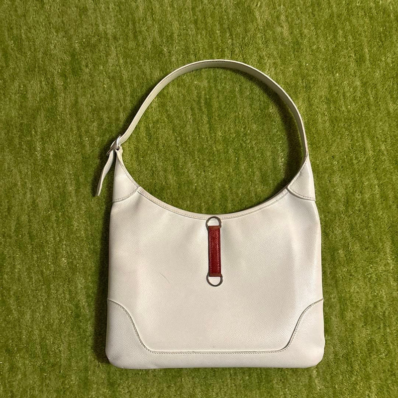 Hermes Trim 31 Shoulder Bag Veau Epsom Leather White Red