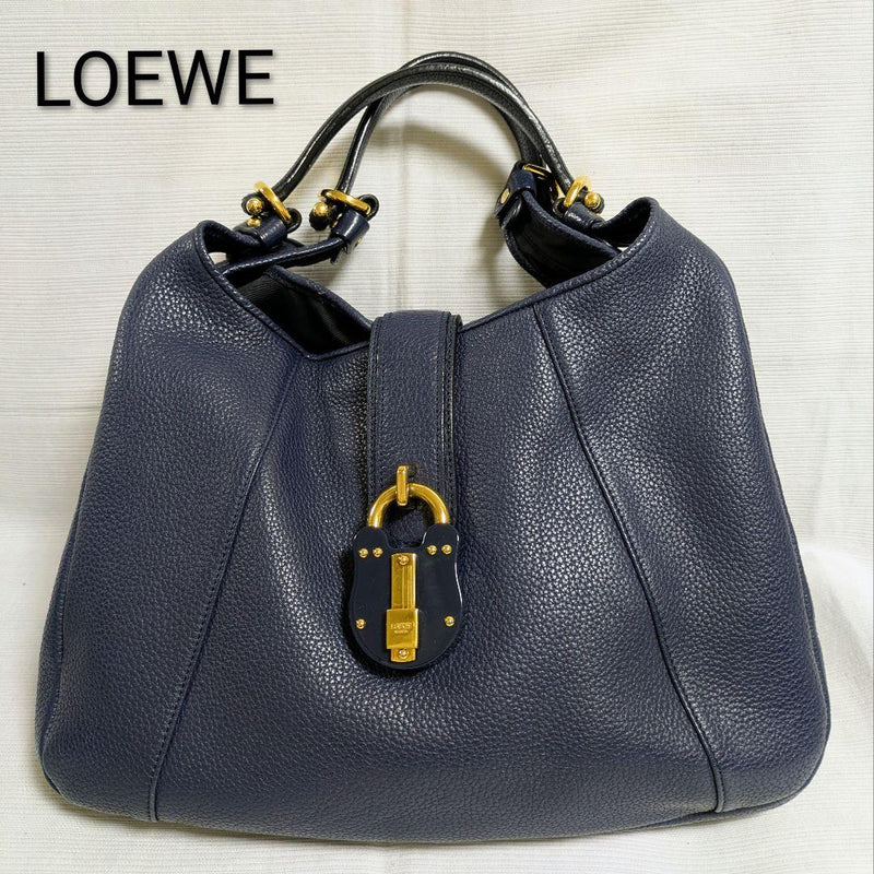 Loewe Carrie Handbag Shoulder Bag Navy Leather