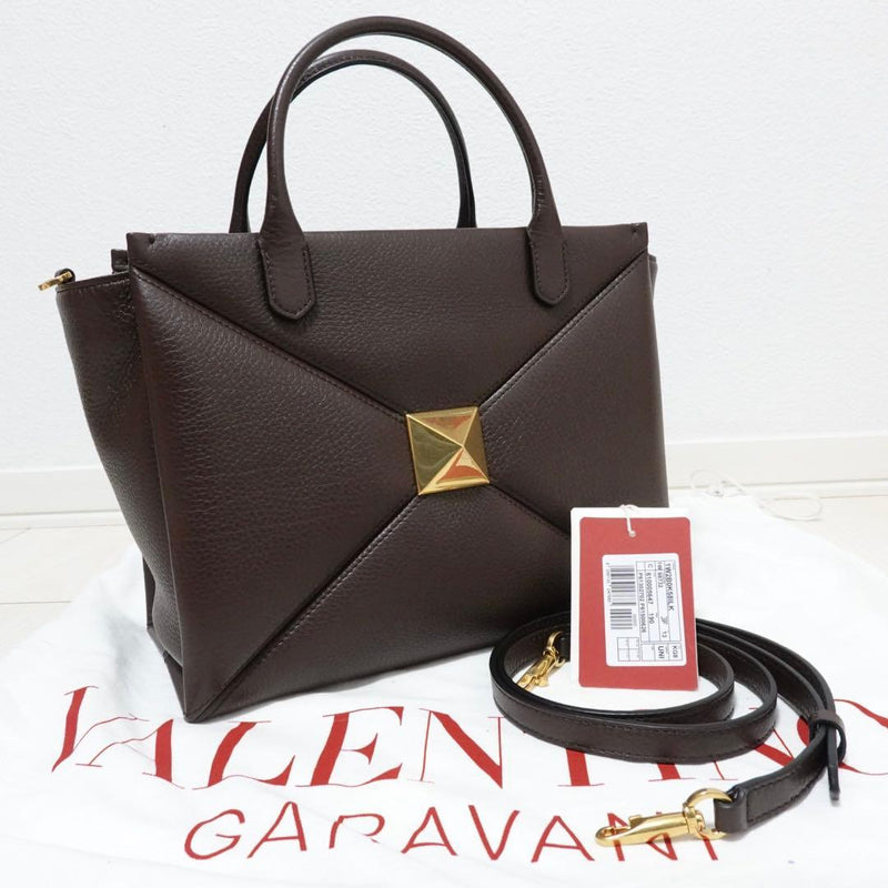 Valentino Garavani One Stud 1W2B0K58ILK Tote Handbag Calfskin Dark Brown