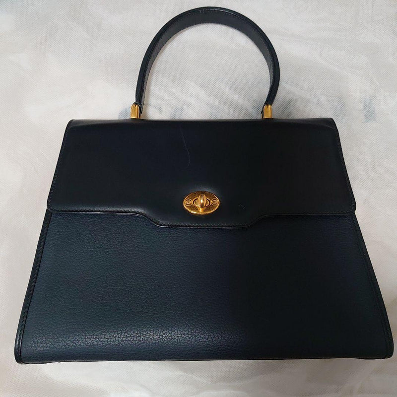 Gucci Handbag Tote Navy Leather Metal Fittings Classic Style