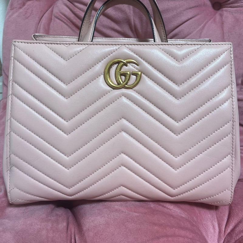 Gucci Marmont Quilted Top Handle Bag Leather Pink