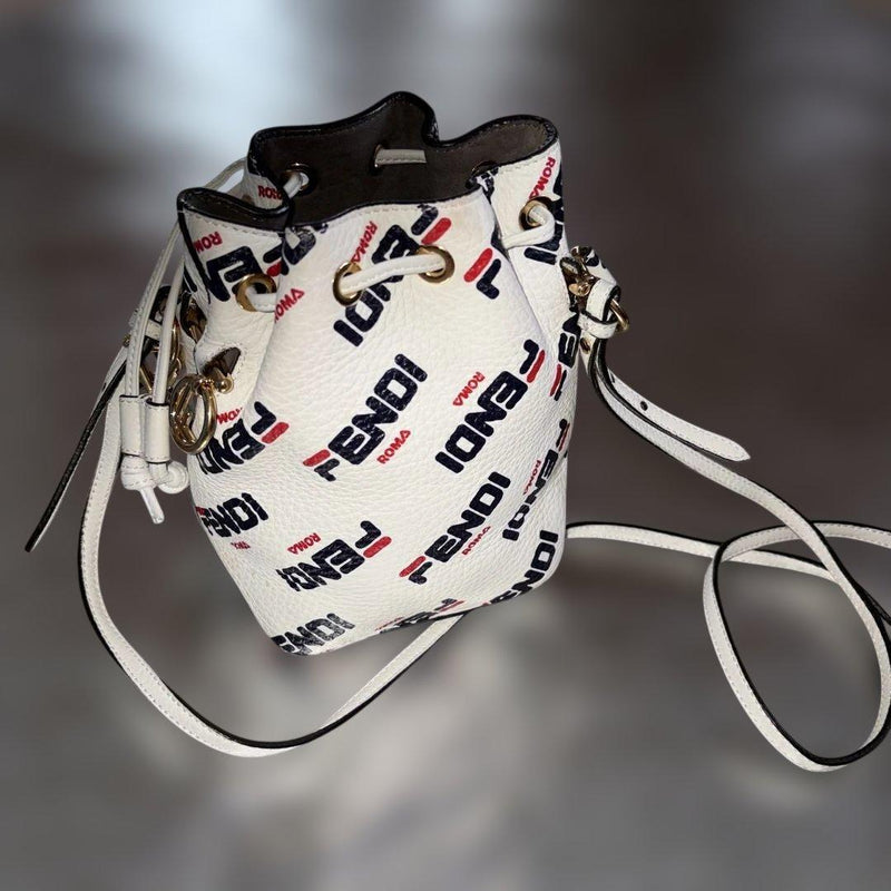 Fendi Mon Tresor Fila Collaboration Bucket Shoulder Bag Leather White Navy Red