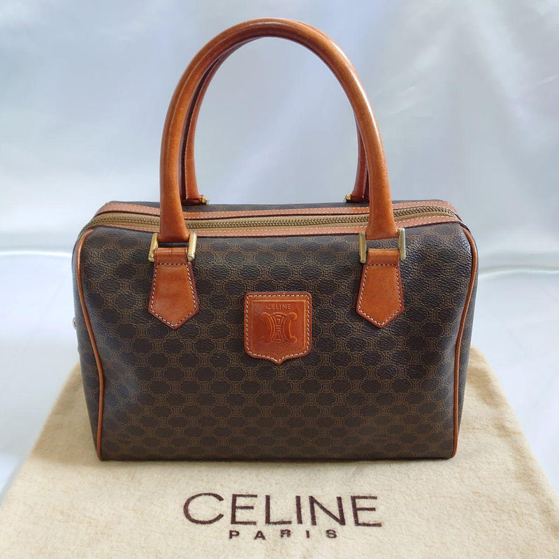 Macadam Pattern Mini Handbag Pvc Leather Brown Vintage