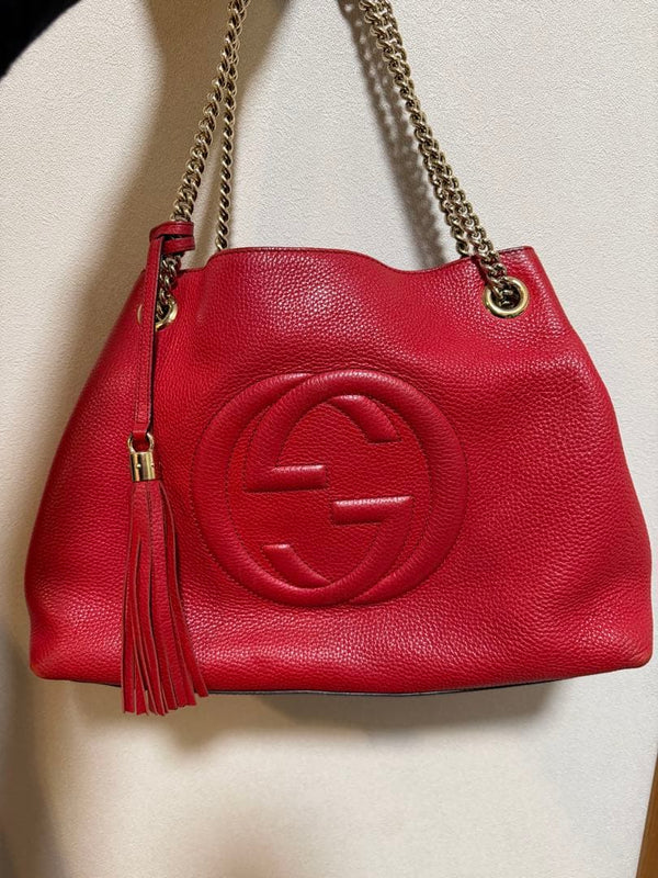 Red Leather Chain Shoulder Crossbody Handbag